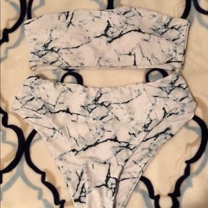 High Waisted Marble Bathing Suit Set